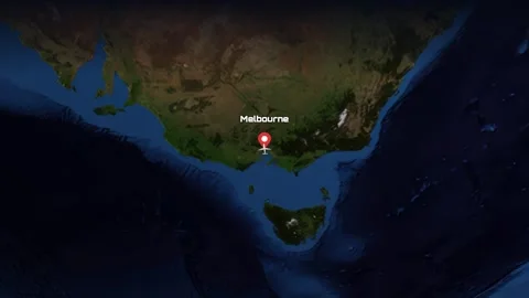 Animated Flight Path Map from Melbourne Australia to Tokyo Japan Stock Footage 345462538