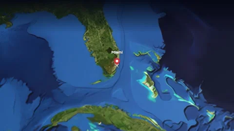 Animated Flight Path Map from Miami USA to Frankfurt Germany Video stock 337984099