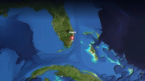 Animated Flight Path Map from Miami USA to Bangkok Thailand Stock Footage 341719574