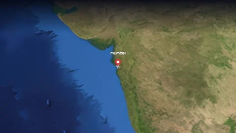 Animated Flight Path Map from Mumbai India to Doha Qatar Stock Footage 341298551
