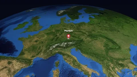 Animated Flight Path Map from Munich Germany to Dallas USA Stock Footage 341719896