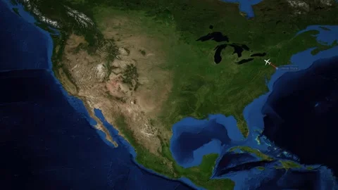 Animated Flight Path Map from New York to Seattle Across North America Stock Footage 346680119