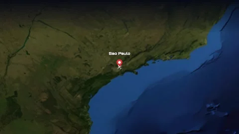 Animated Flight Path Map from Sao Paulo Brazil to Miami USA Stock Footage 341854746