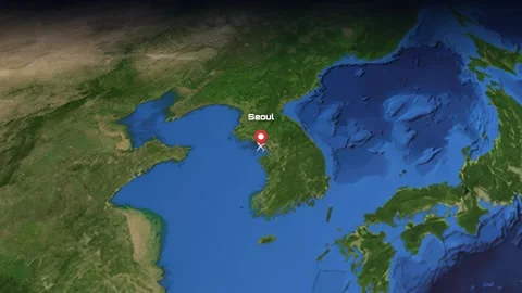 Animated Flight Path Map from Seoul South Korea to Paris France Stock Footage 340948821