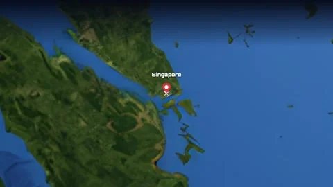 Animated Flight Path Map from Singapore to Munich Germany Stock Footage 345042268