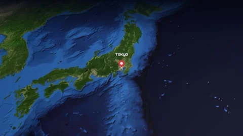 Animated Flight Path Map from Tokyo Japan to Denver USA Stock Footage 341072465