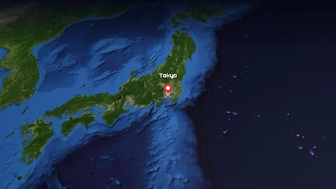 Animated Flight Path Map from Tokyo Japan to Rome Italy Stock Footage 341464388