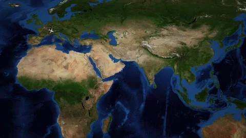 Animated Flight Path Map Tracking Airplane Journey from Paris to Hong Kong Stock Footage 335861231