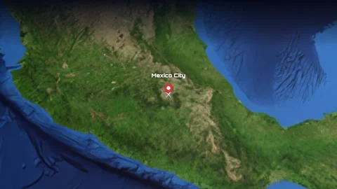 Animated Flight Path from Mexico City to Paris Across the Atlantic Ocean Stock Footage 333296694