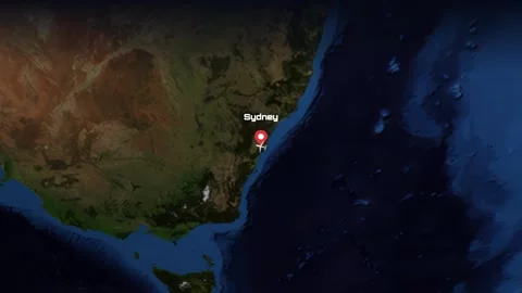 Animated Flight Path from Sydney Australia to Doha Qatar Over Earth Stock Footage 340948903