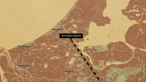 Animated Flight Path from Vienna to Amsterdam Stock Footage 300791071