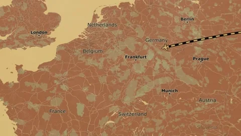 Animated Flight Path from Warsaw to Paris Stock Footage 300791069
