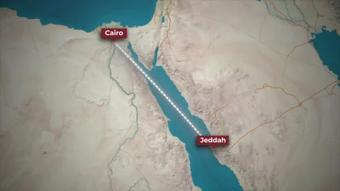 Animated Flight Route from Cairo to Jeddah on World Map Stock Footage 341494142