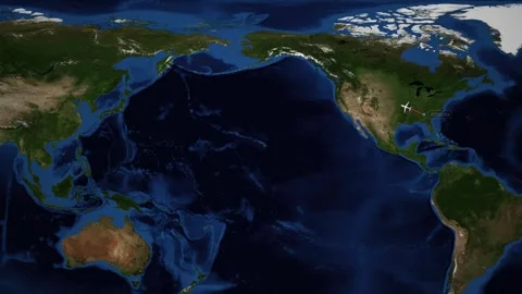 Animated Flight Route Map from Atlanta to Guangzhou Across the Pacific Ocean Stock Footage 337276694
