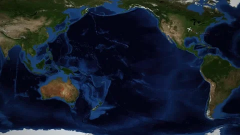 Animated Flight Route Map from Atlanta to Beijing Across the Pacific Ocean Stock Footage 338150631