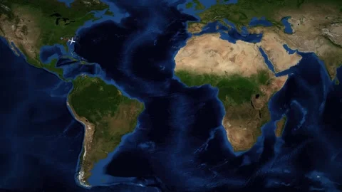 Animated Flight Route Map from Atlanta Georgia to Riyadh Saudi Arabia Stock Footage 340948576