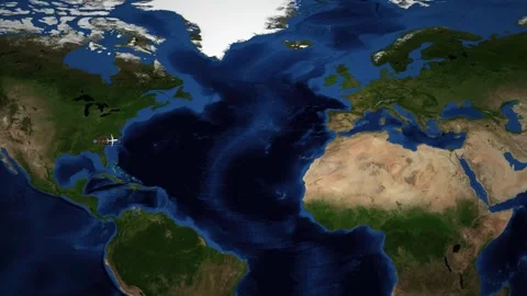 Animated Flight Route Map from Atlanta to Helsinki Over the Atlantic Ocean Stock Footage 341298381
