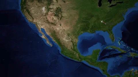 Animated Flight Route Map from Atlanta to San Francisco Across North America Stock Footage 345462929