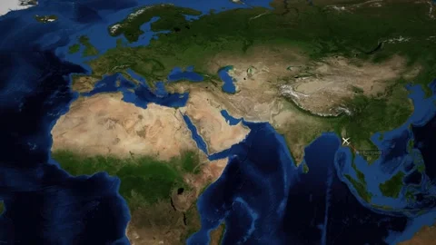 Animated Flight Route Map from Bangkok Thailand to Dublin Ireland Stock-Footage 335861373