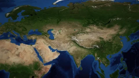 Animated Flight Route Map from Bangkok to Helsinki with Airplane Icon Stock Footage 339842734