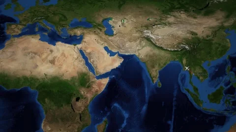 Animated Flight Route Map from Bangkok Thailand to Rome Italy Stock Footage 340948526
