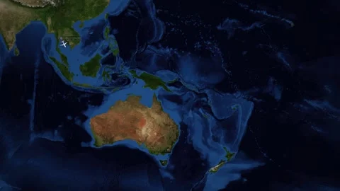 Animated Flight Route Map from Bangkok Thailand to Melbourne Australia Stock Footage 341719494