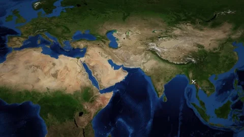 Animated Flight Route Map from Bangkok Thailand to Munich Germany Stock Footage 346592079