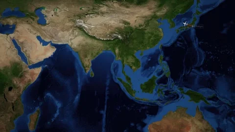 Animated Flight Route Map Between Tokyo Japan and Doha Qatar Stock Footage 344650152