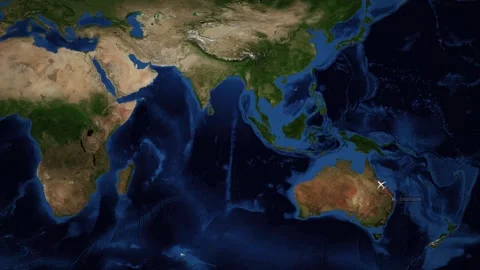 Animated Flight Route Map from Brisbane Australia to Cairo Egypt Stock Footage 335496016