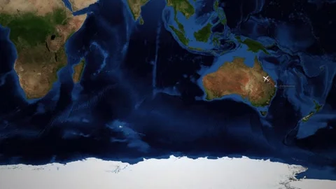 Animated Flight Route Map from Brisbane Australia to Nairobi Kenya Stock Footage 341464341