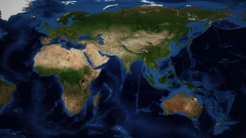 Animated Flight Route Map from Brisbane Australia to Dublin Ireland Stock Footage 344240335