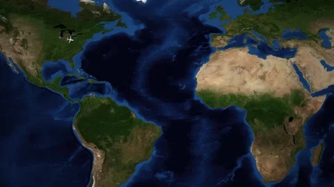 Animated Flight Route Map from Chicago to Athens Across the Atlantic Stock Footage 334647911