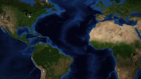 Animated Flight Route Map from Chicago to Rome Across the Atlantic Ocean Stock Footage 335738179