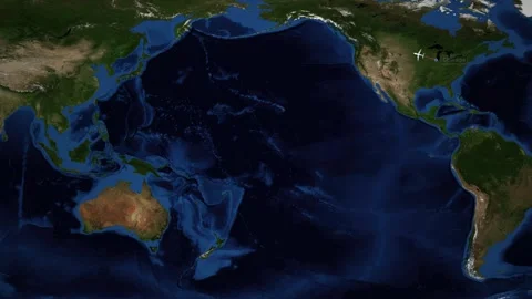 Animated Flight Route Map from Chicago to Manila Over the Pacific Ocean Stock Footage 336520672