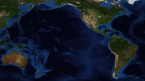 Animated Flight Route Map from Chicago to Sydney Across the Pacific Ocean Stock Footage 337393950
