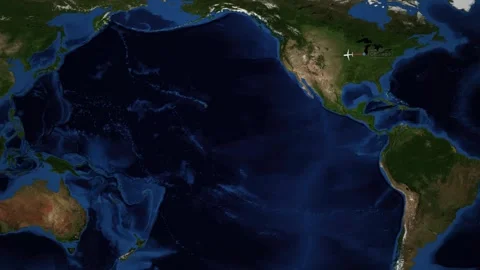 Animated Flight Route Map from Chicago to Brisbane Across Pacific Ocean Stock Footage 337394038