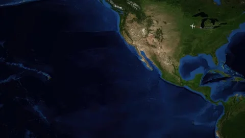 Animated Flight Route Map from Chicago to Honolulu Over North America Stock Footage 338327934