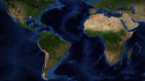 Animated Flight Route Map from Dallas to Cairo Across the Atlantic Ocean Stock Footage 334648256
