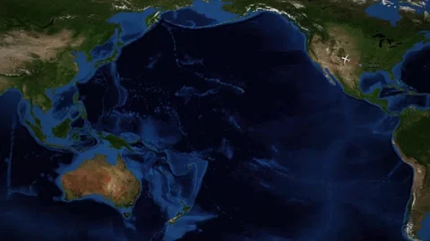 Animated Flight Route Map from Dallas to Guangzhou Across the Pacific Ocean Stock Footage 334989312