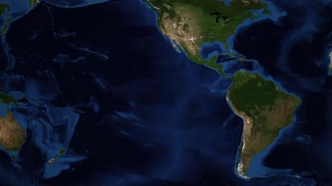 Animated Flight Route Map from Dallas to Auckland Across Pacific Ocean Stock Footage 341719413