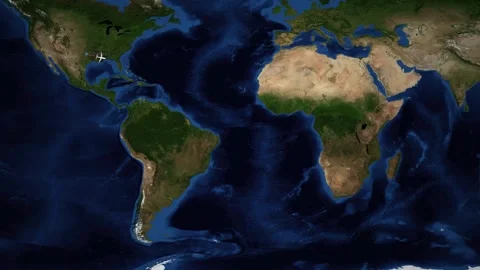 Animated Flight Route Map from Dallas Texas to Riyadh Saudi Arabia Stock Footage 345042209