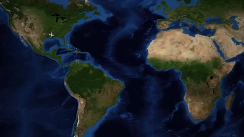 Animated Flight Route Map from Dallas Texas to Athens Greece Stock Footage 346275723