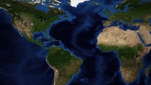 Animated Flight Route Map from Denver to Vienna Across the Atlantic Ocean Stock Footage 334310845