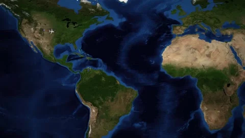 Animated Flight Route Map from Denver to Rome Across Atlantic Ocean Stock Footage 334648437