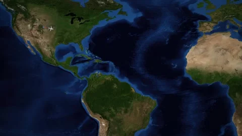 Animated Flight Route Map from Denver to Lisbon Across the Atlantic Ocean Stock Footage 335738258