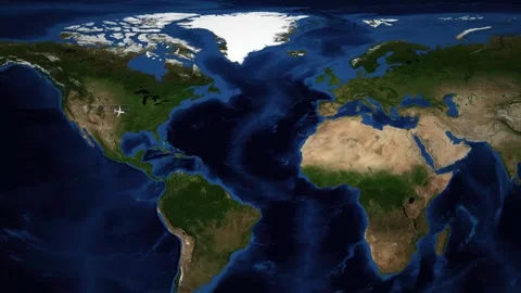 Animated Flight Route Map from Denver to Istanbul Across the Atlantic Stock Footage 340948536