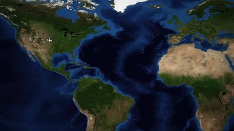 Animated Flight Route Map from Denver to Frankfurt Across the Atlantic Ocean 動画素材 341854517