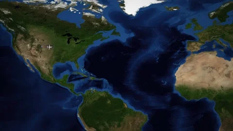 Animated Flight Route Map from Denver to Dublin Across the Atlantic Ocean Stock Footage 346356669