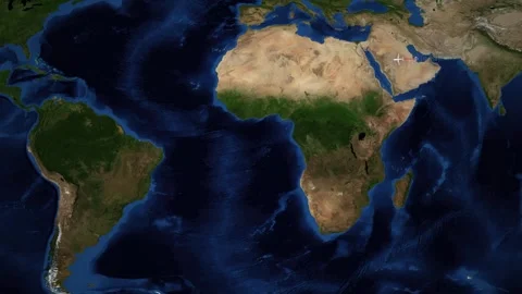 Animated Flight Route Map from Doha to Buenos Aires Across the Atlantic Stock Footage 334769815