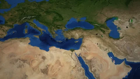 Animated Flight Route Map from Doha to Zurich Over Middle East and Europe Stock Footage 340374457